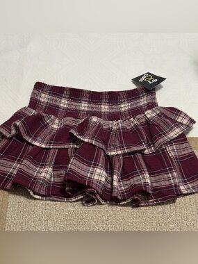 NWT art class Girls Burgundy Plaid Ruffle Skirt Size L 10/13